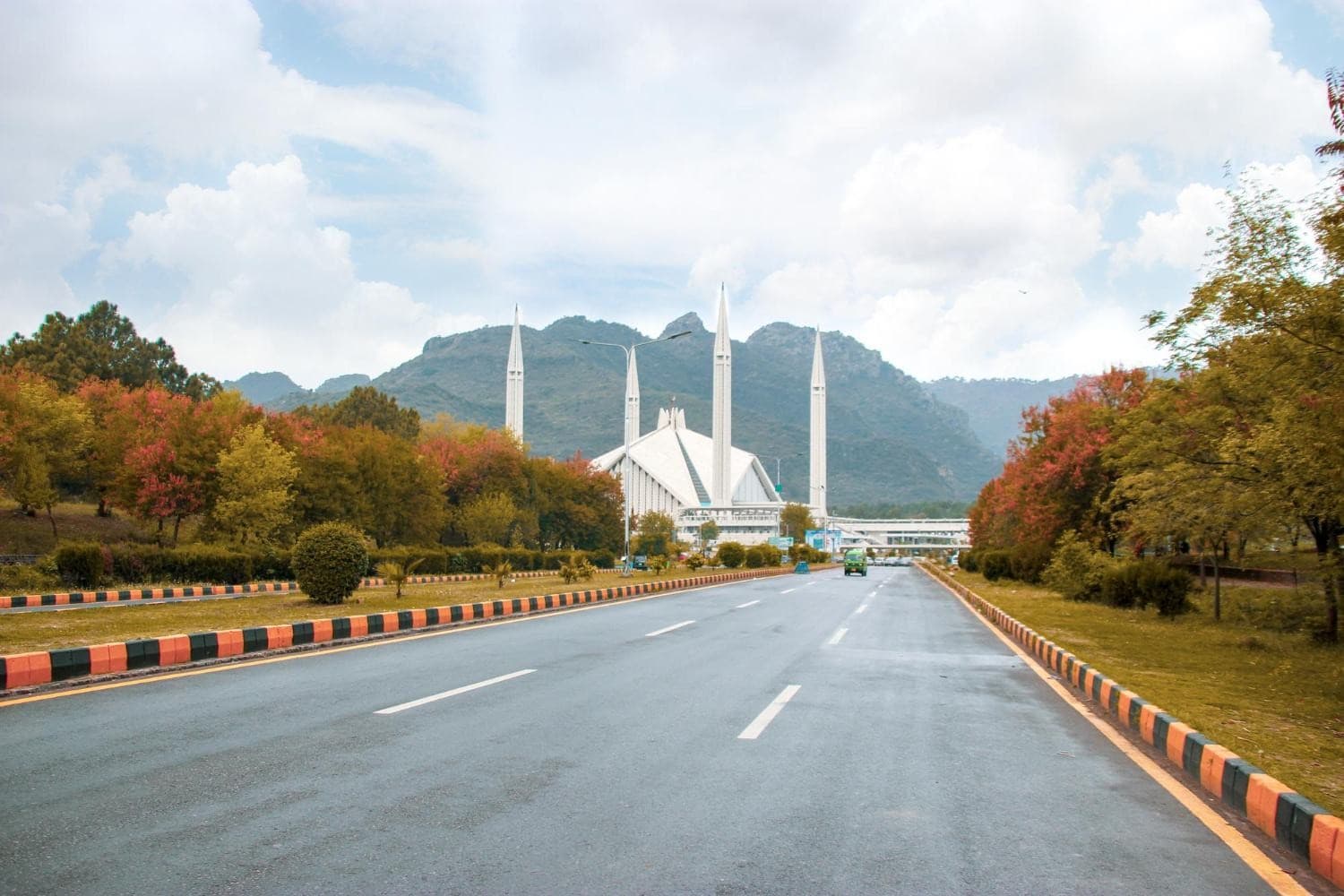 Islamabad road leading toward Faisal Mosque and Margalla Hills